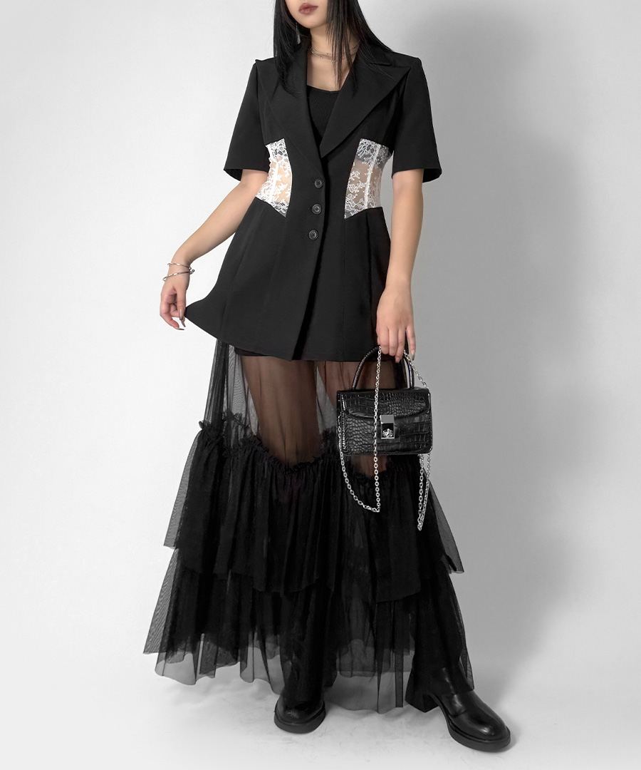 Lace switching short sleeve jacket