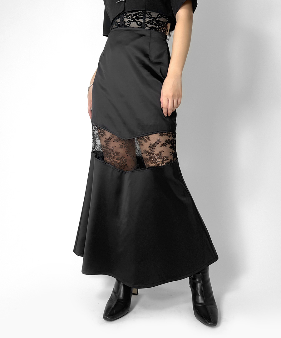 Lace docking satin skirt