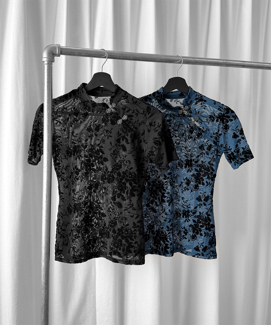 Hook design lace sheer short sleeved tops