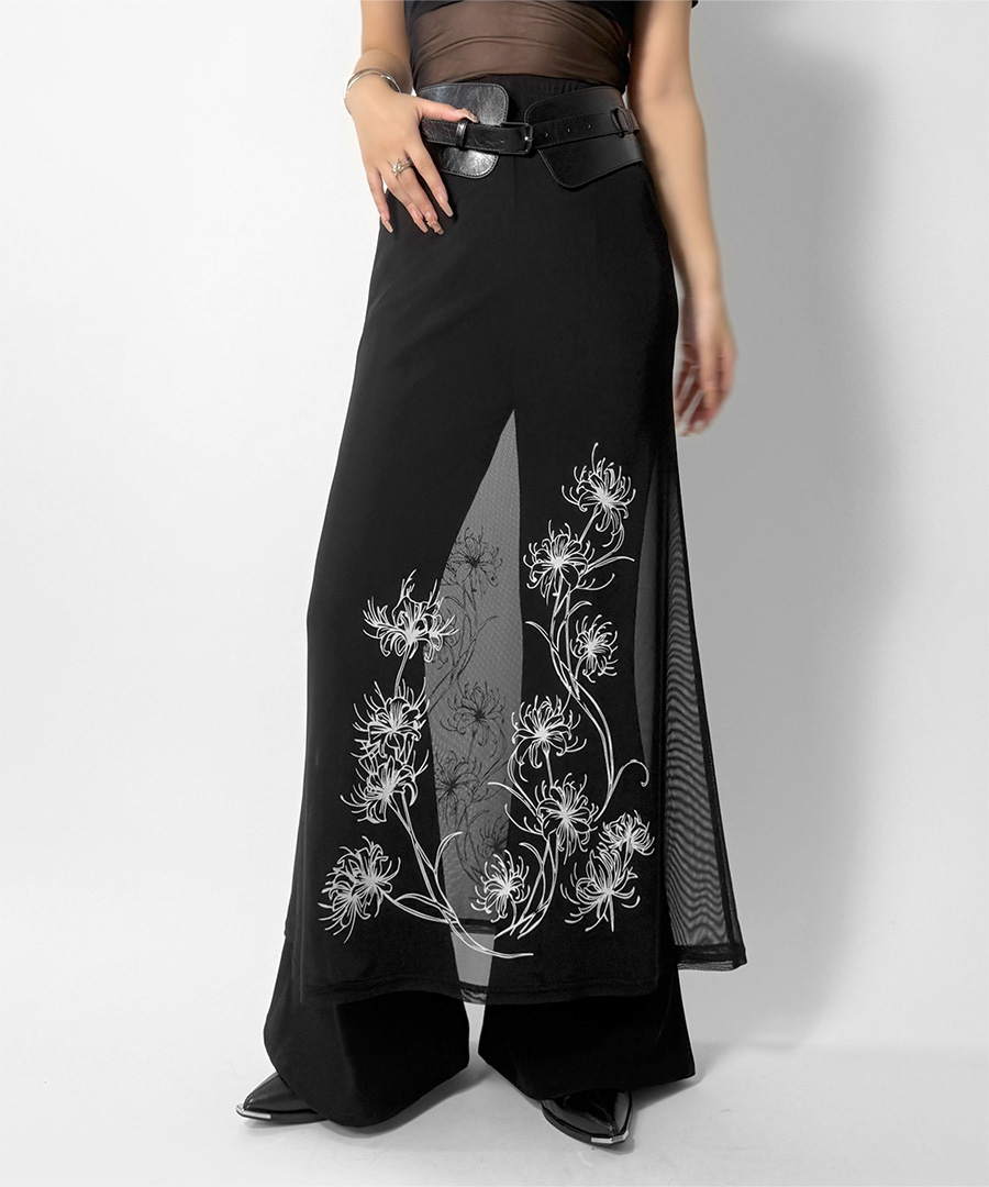 Floral print sheer skirt