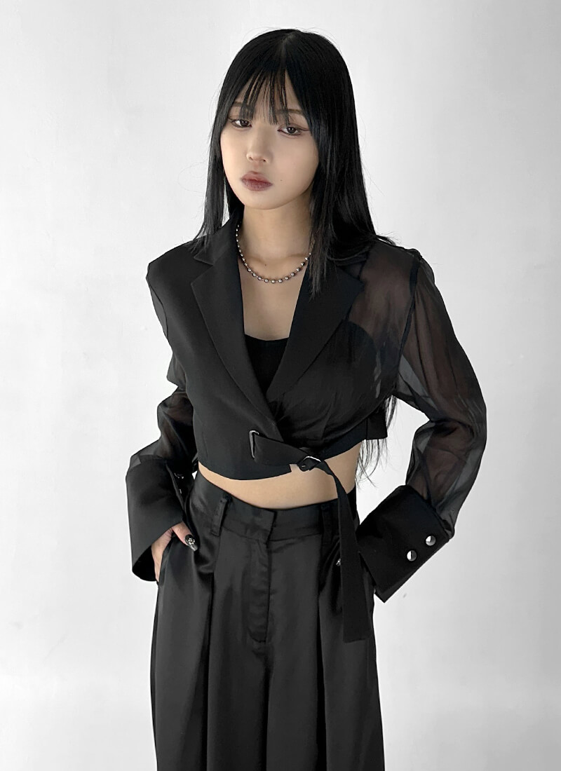 シアースリーブアシメクロップドジャケット