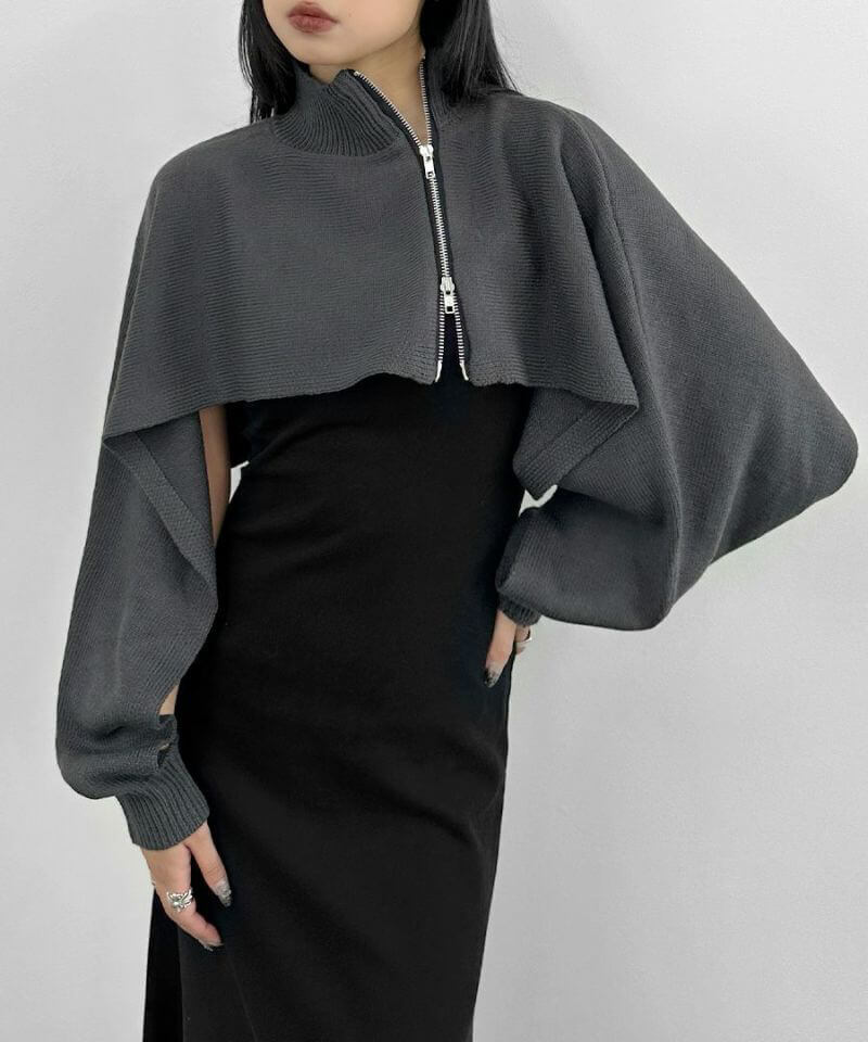 Asymmetric zip high neck layered knit