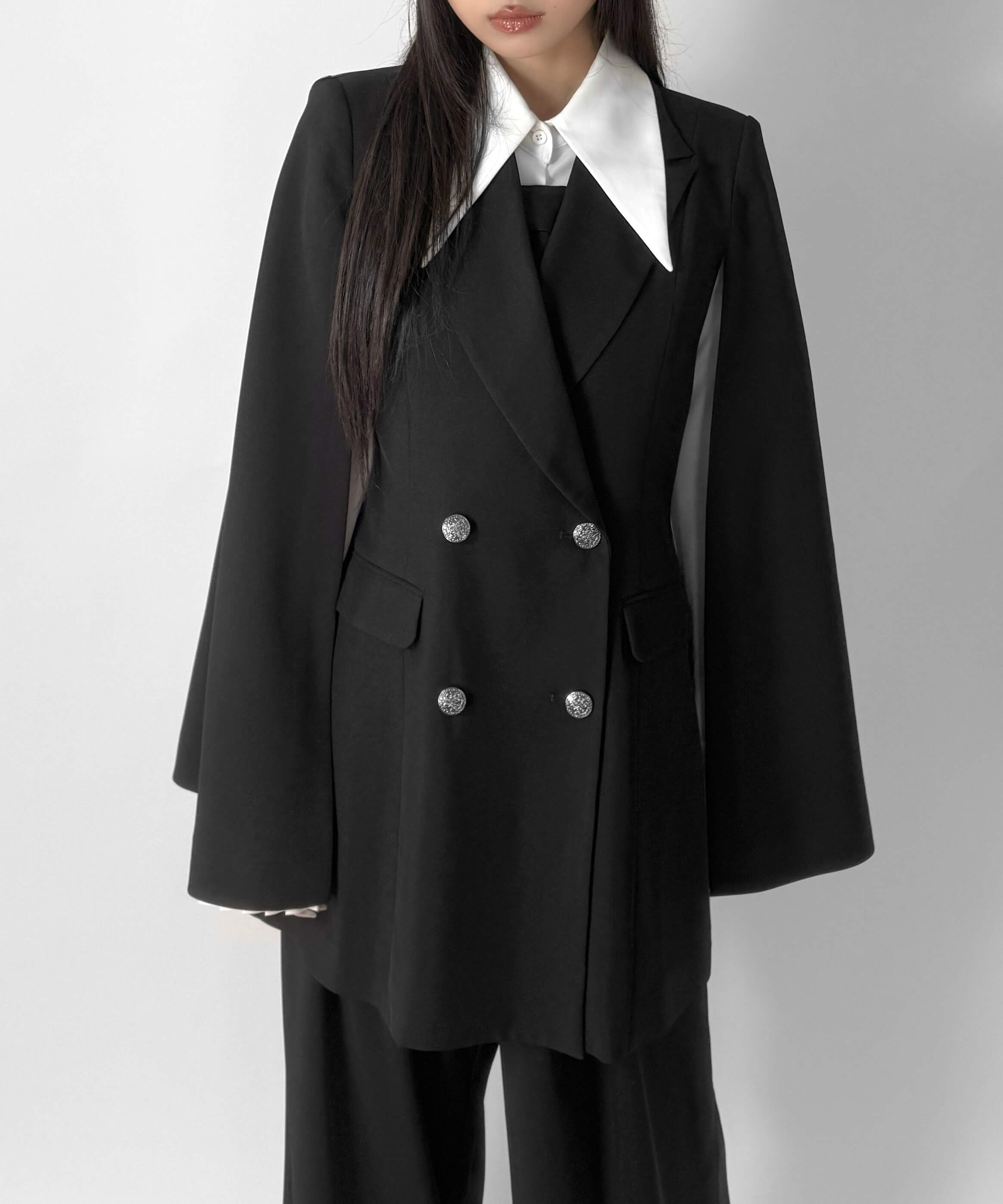 Cape design double button jacket