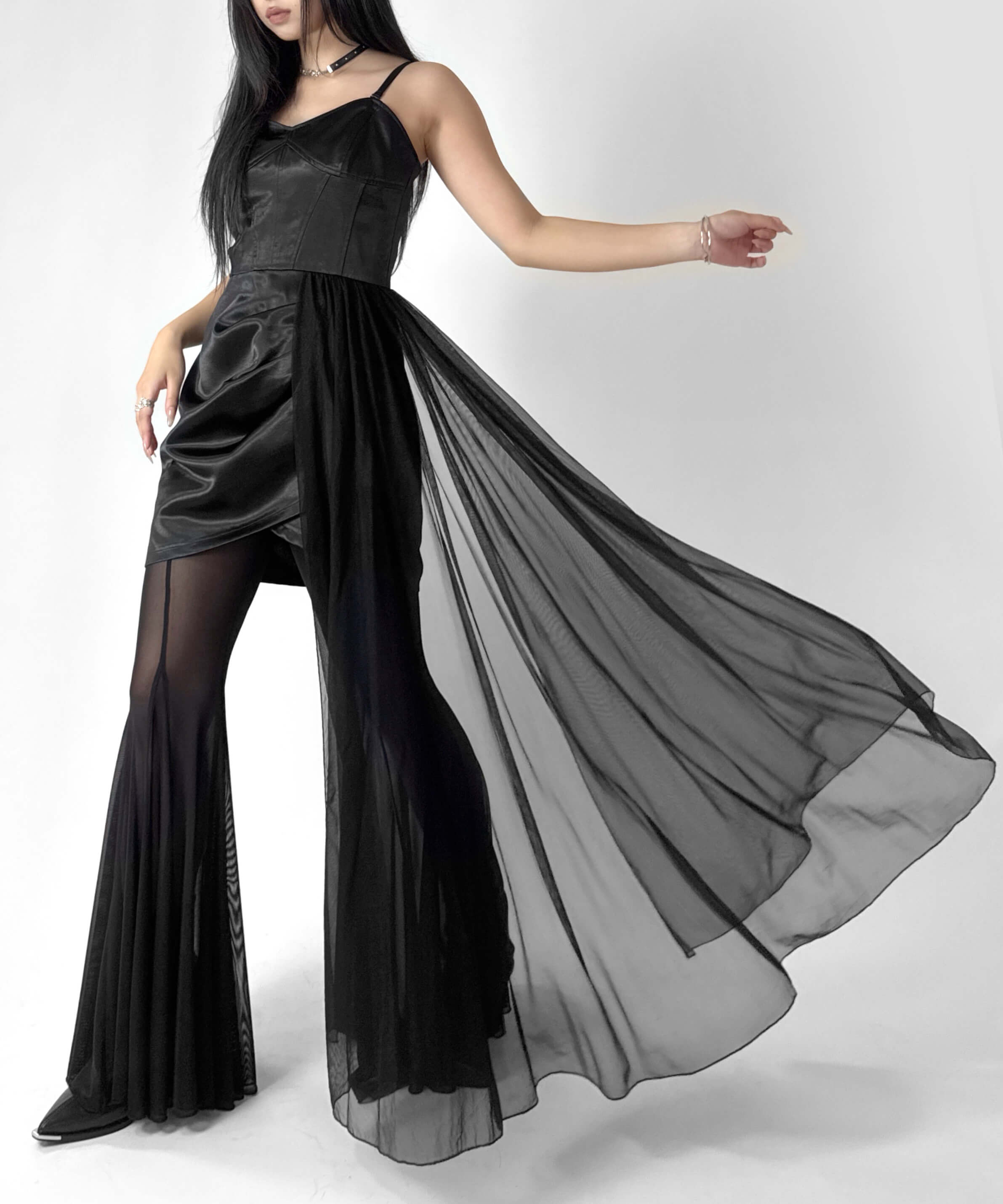 Asymmetry drape satin camisole one piece