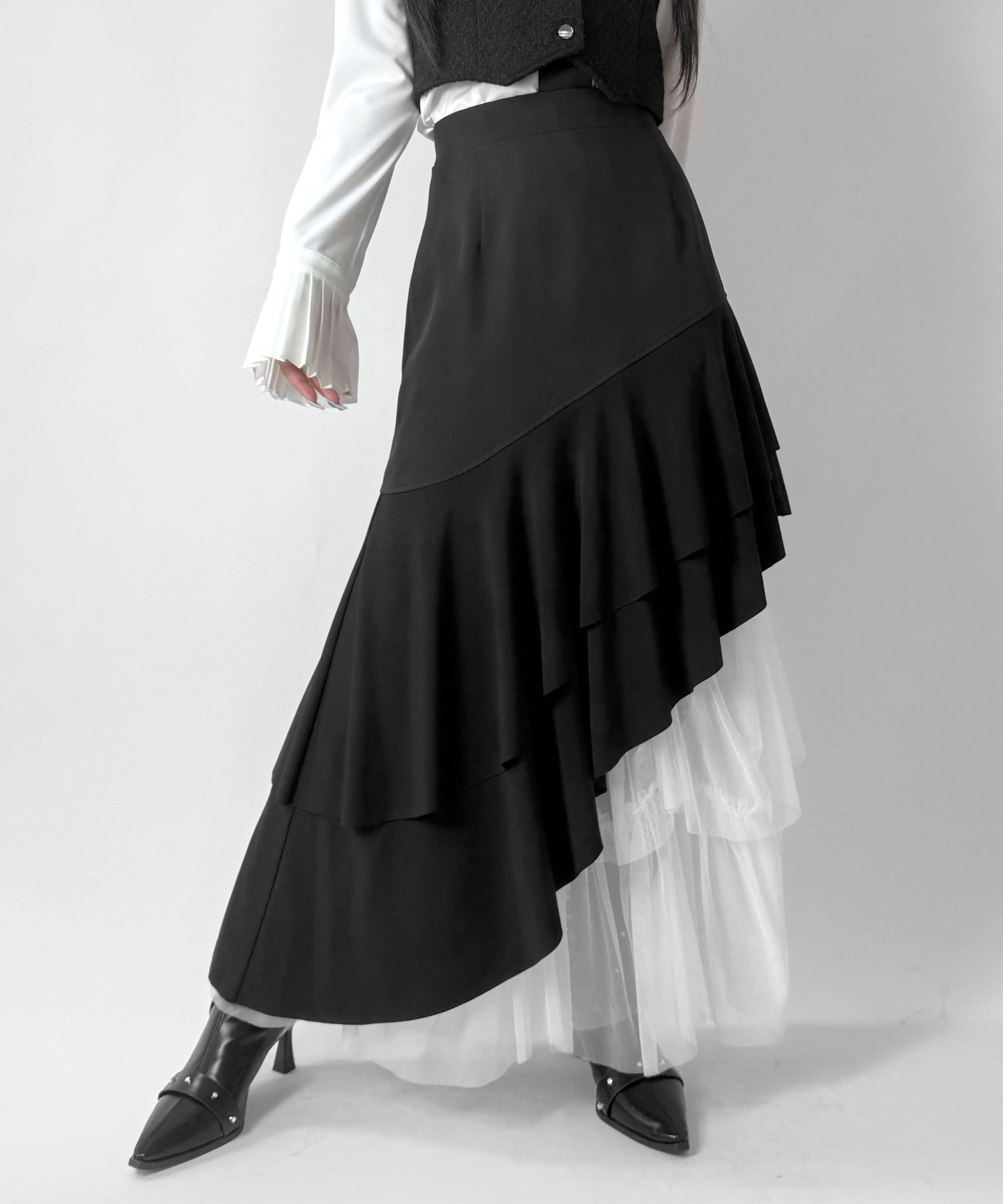 Asymmetry frill tiered skirt