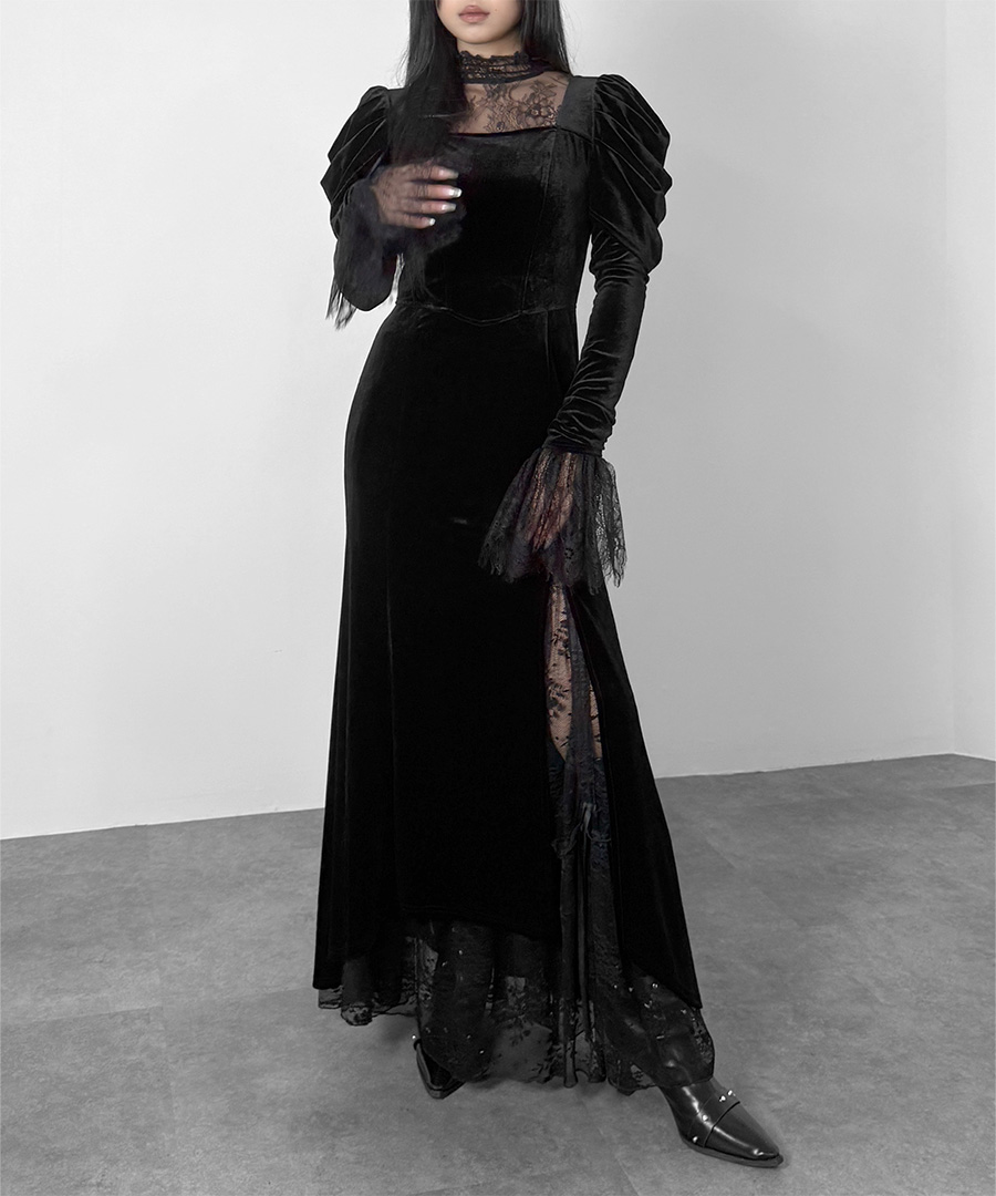 Puff sleeve design velour one piece