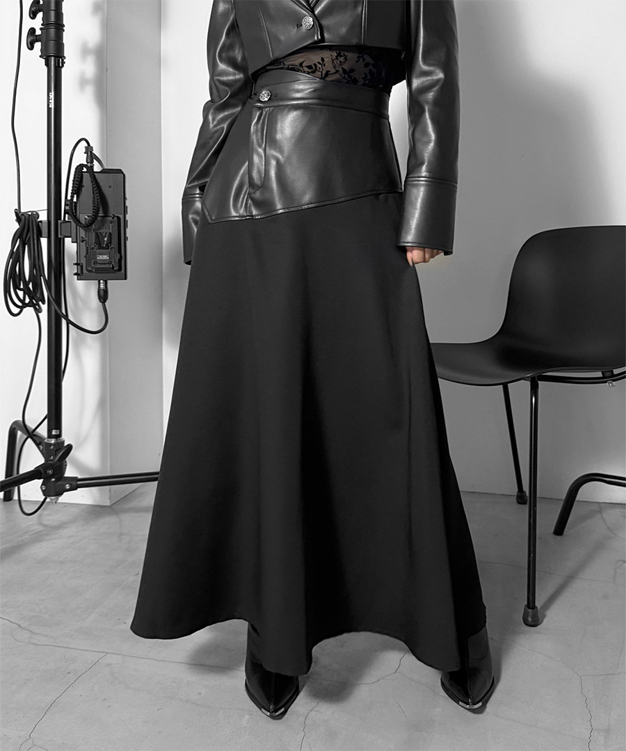 Asymmetrical switching long skirt