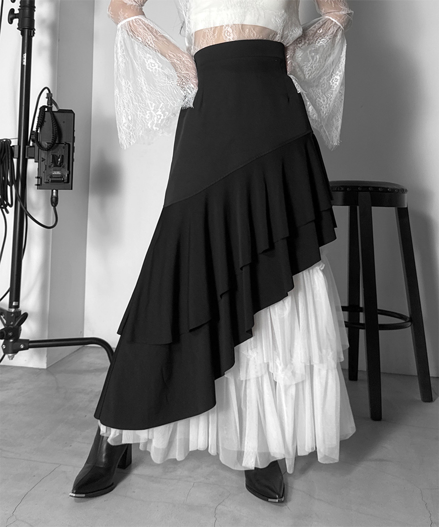 Asymmetry frill tiered skirt