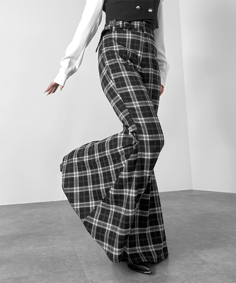 Belt design slim flare pants