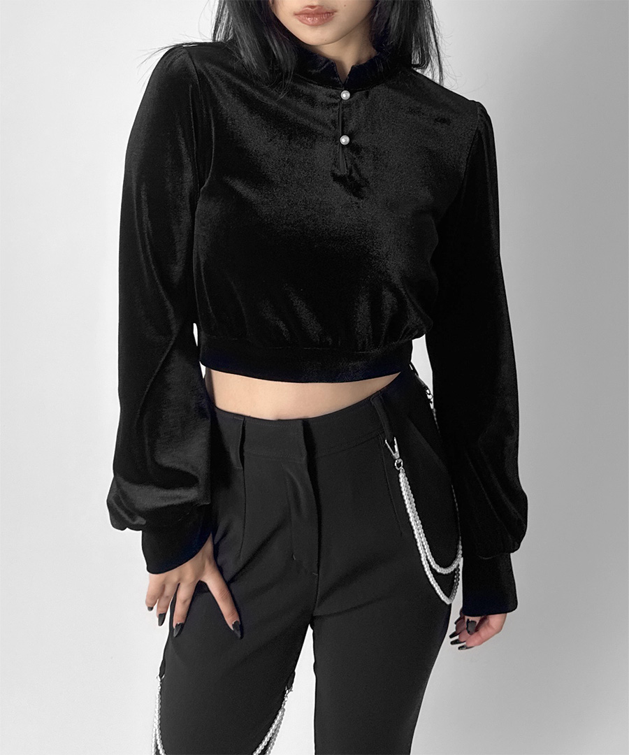 Pearl button velour tops