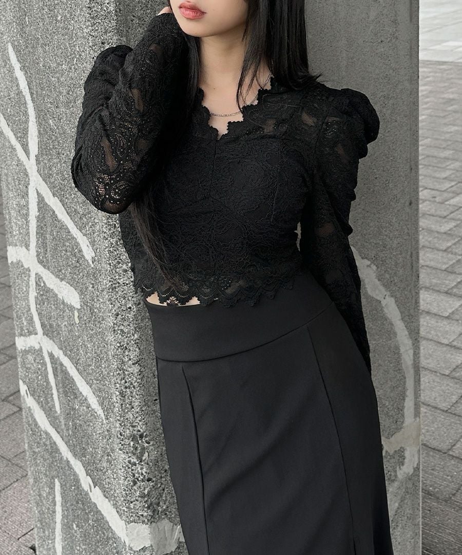 Puff shoulder see-through lace tops