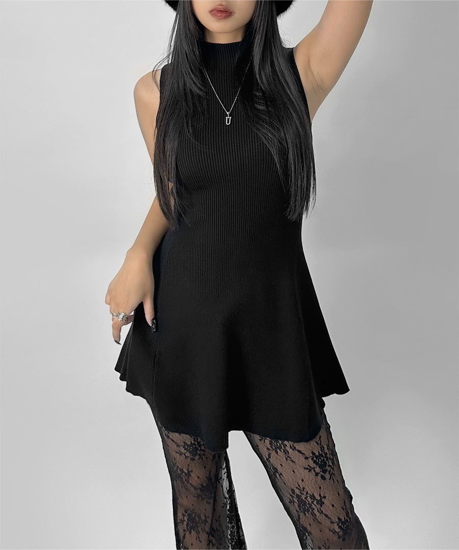 Petite high neck flare mini one piece