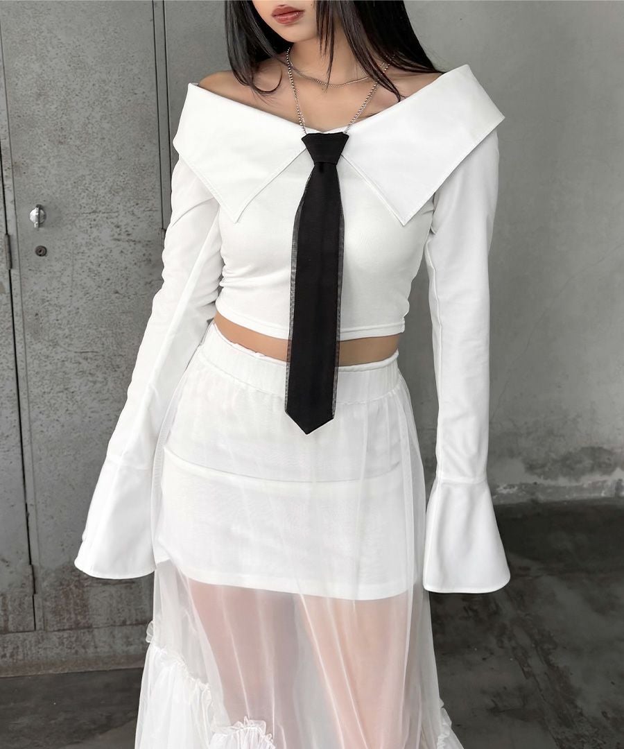 Shirt collar docking off shoulder rib tops