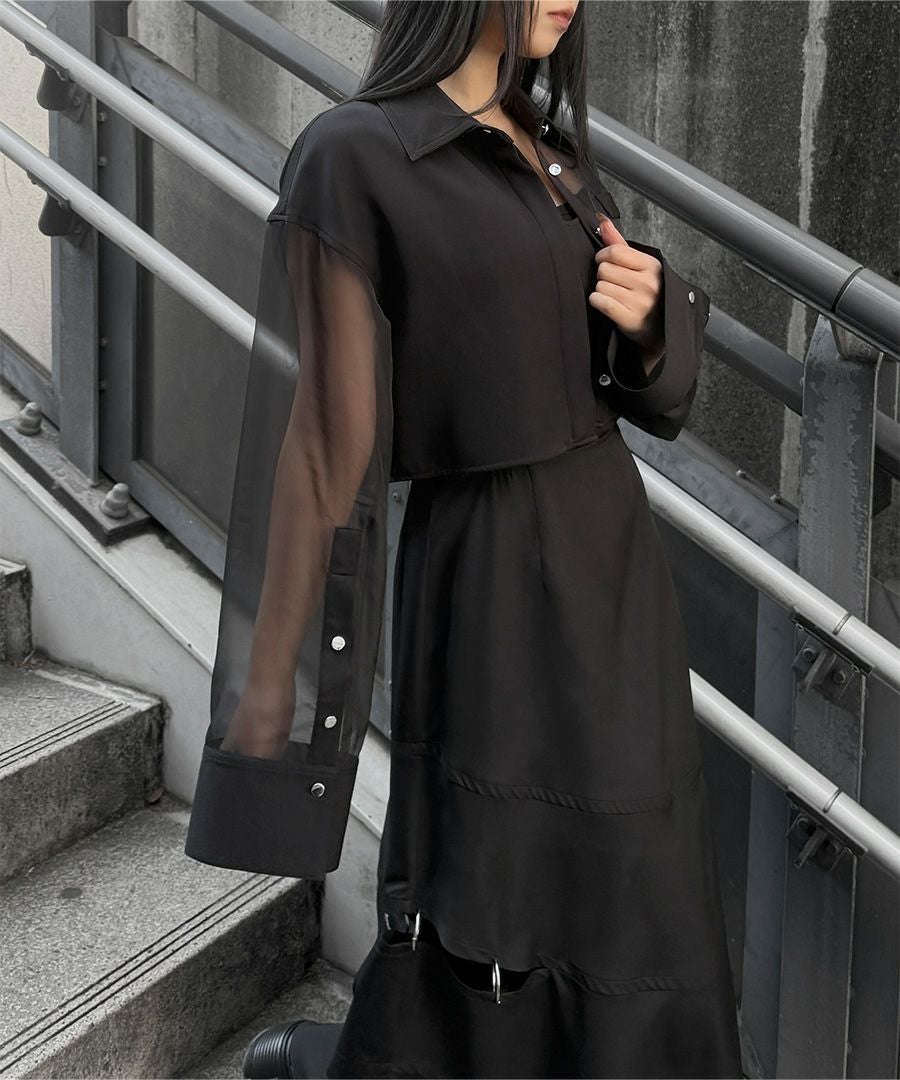 24SS SAYAKADAVIS シアークロップドシャツ　ブラック　麻　ブラウス シアー切り替えクロップドシャツ | LVEU.（ラブユ.）